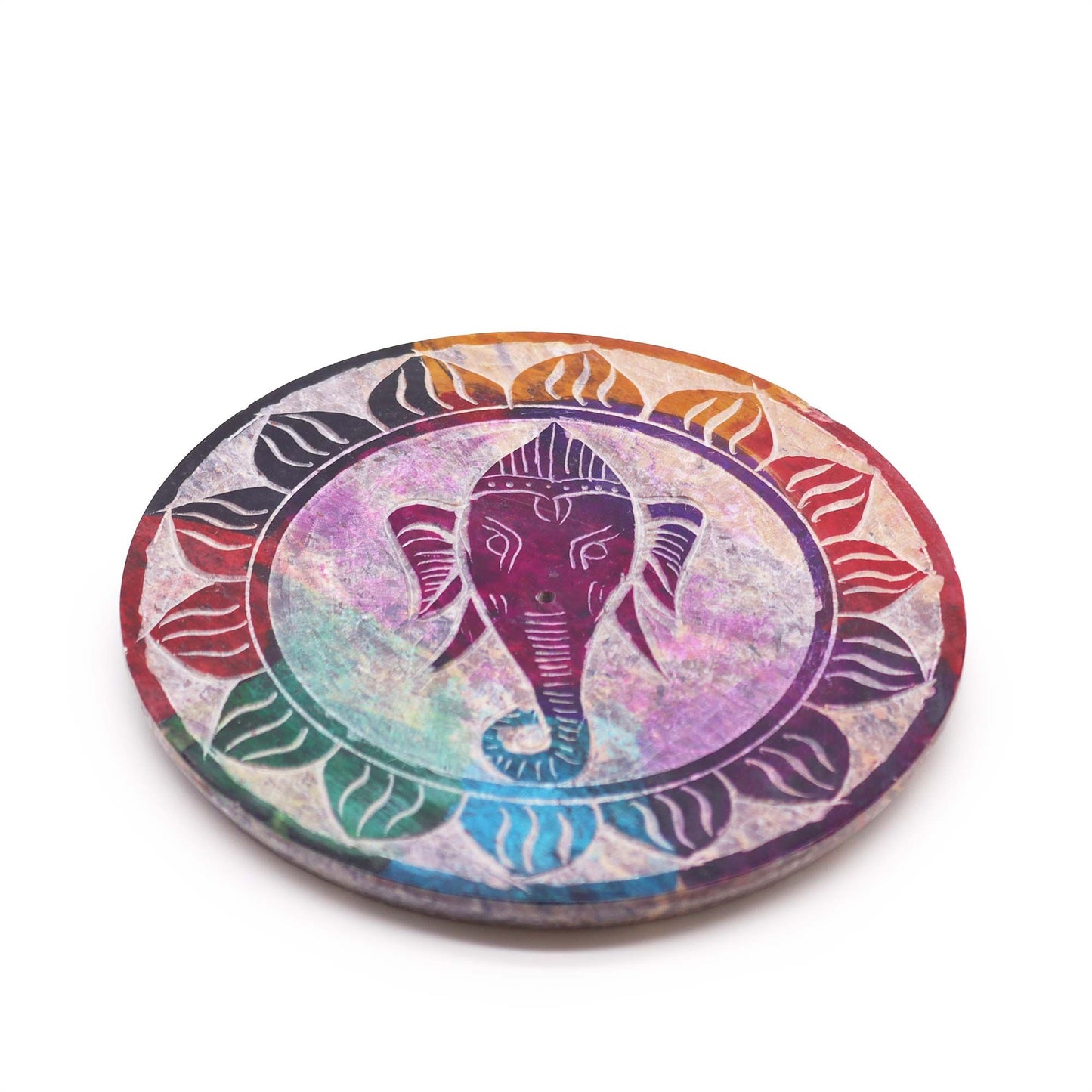Porte-encens en stéatite — Disque Ganesh, 10 cm