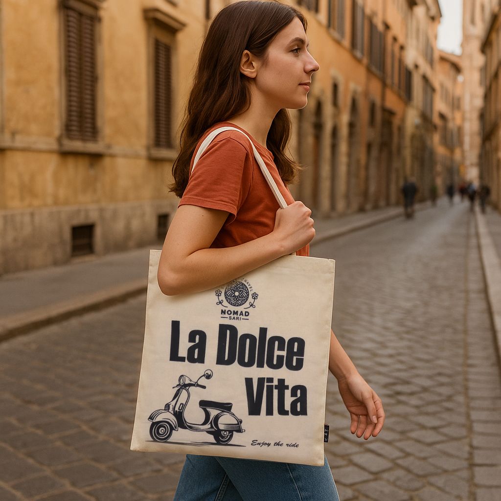 Sac tote — La Dolce Vita, coton naturel, 40 × 36 cm
