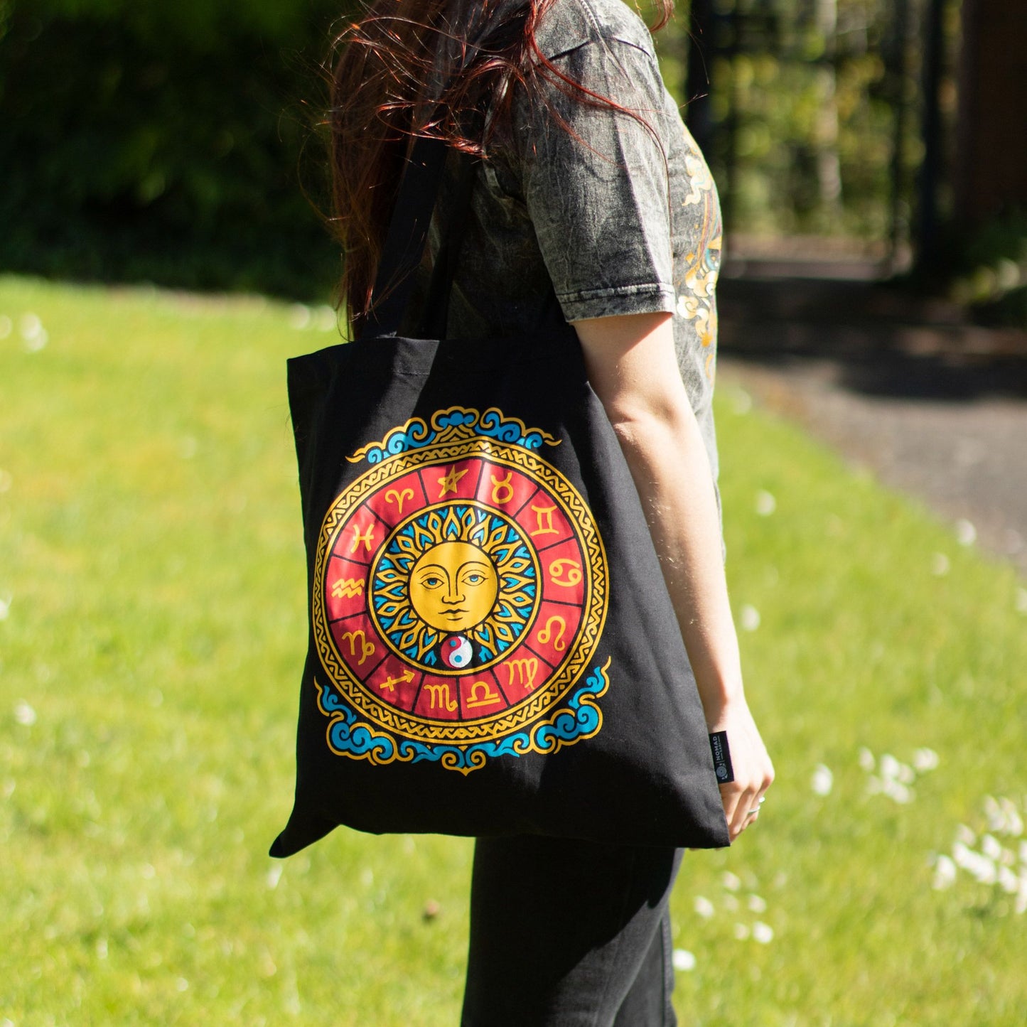 Sac tote — Soleil du zodiaque, coton noir — vue 5