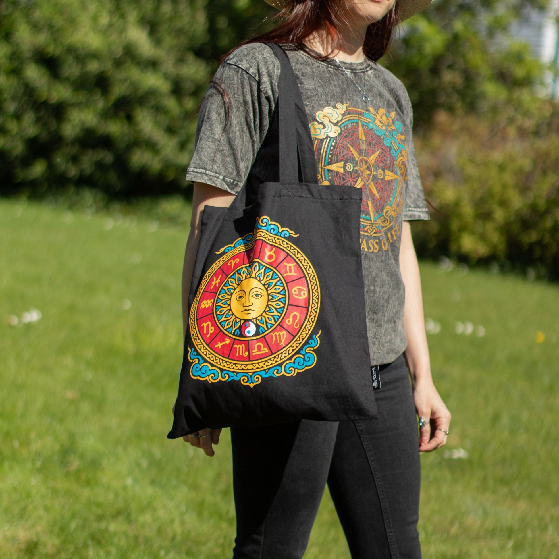 Sac tote — Soleil du zodiaque, coton noir — vue 4