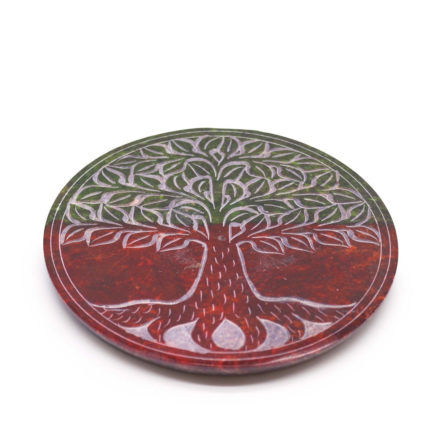 Porte-encens en stéatite — Disque arbre de vie, 10 cm