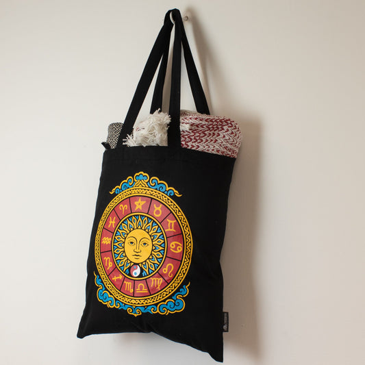 Sac tote — Soleil du zodiaque, coton noir — vue 2