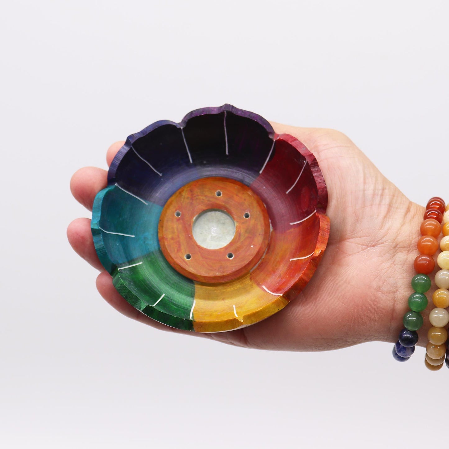 Porte-encens en stéatite — Fleur de lotus aux couleurs des chakras, 10 cm — vue 2