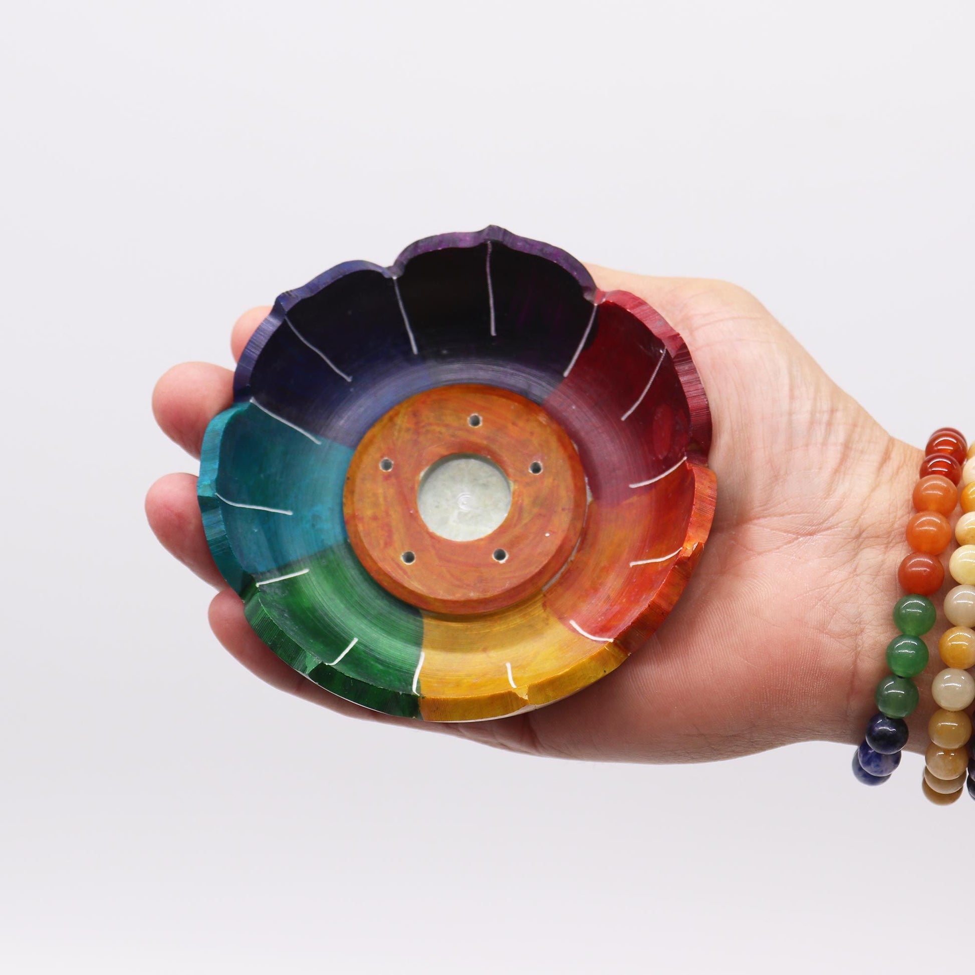 Porte-encens en stéatite — Fleur de lotus aux couleurs des chakras, 10 cm — vue 2
