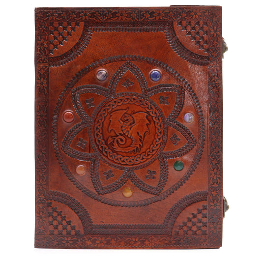 Carnet en cuir — Mandala dragon & pierres chakra