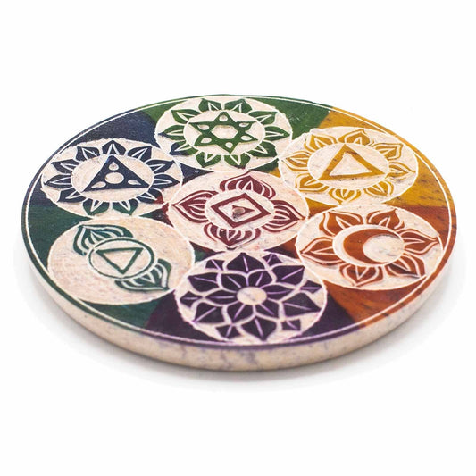 Porte-encens en stéatite — Disque sept chakras, 10 cm