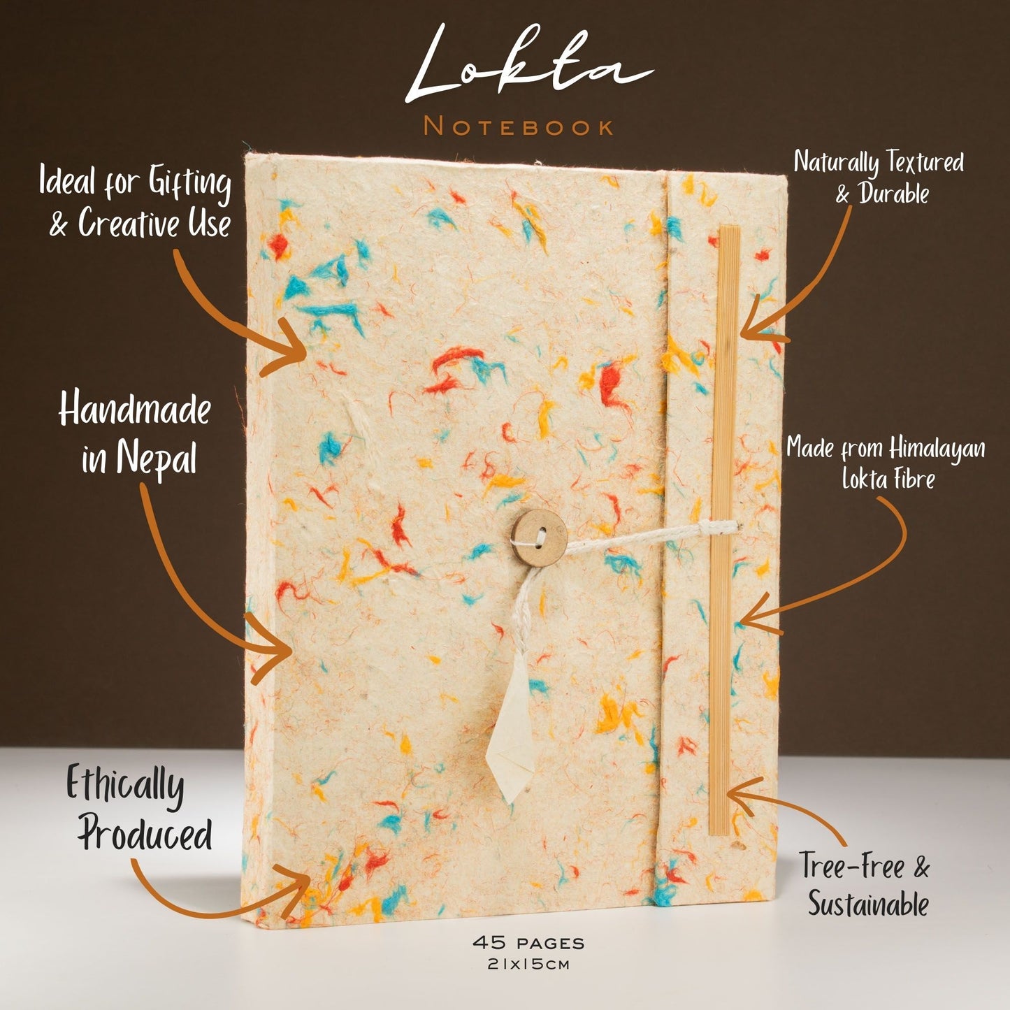 Carnet en papier lokta — Fibres de coton multicolores, 21 × 15 cm — vue 3
