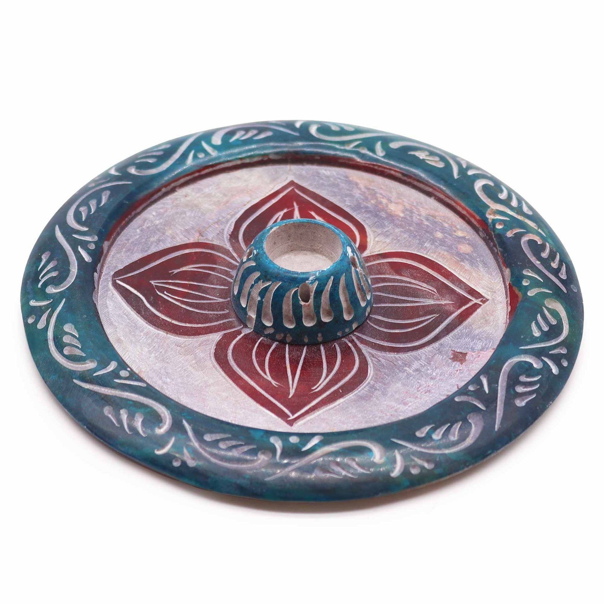 Porte-encens en stéatite — Disque quatre pétales, 12 cm