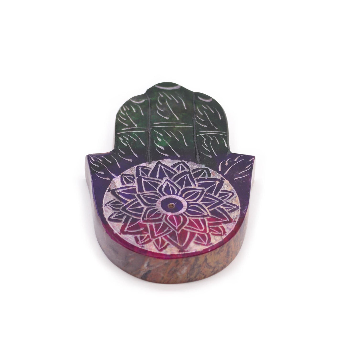 Porte-encens en stéatite — Main de Fatma et fleur de lotus, 9 × 6 cm — vue 3