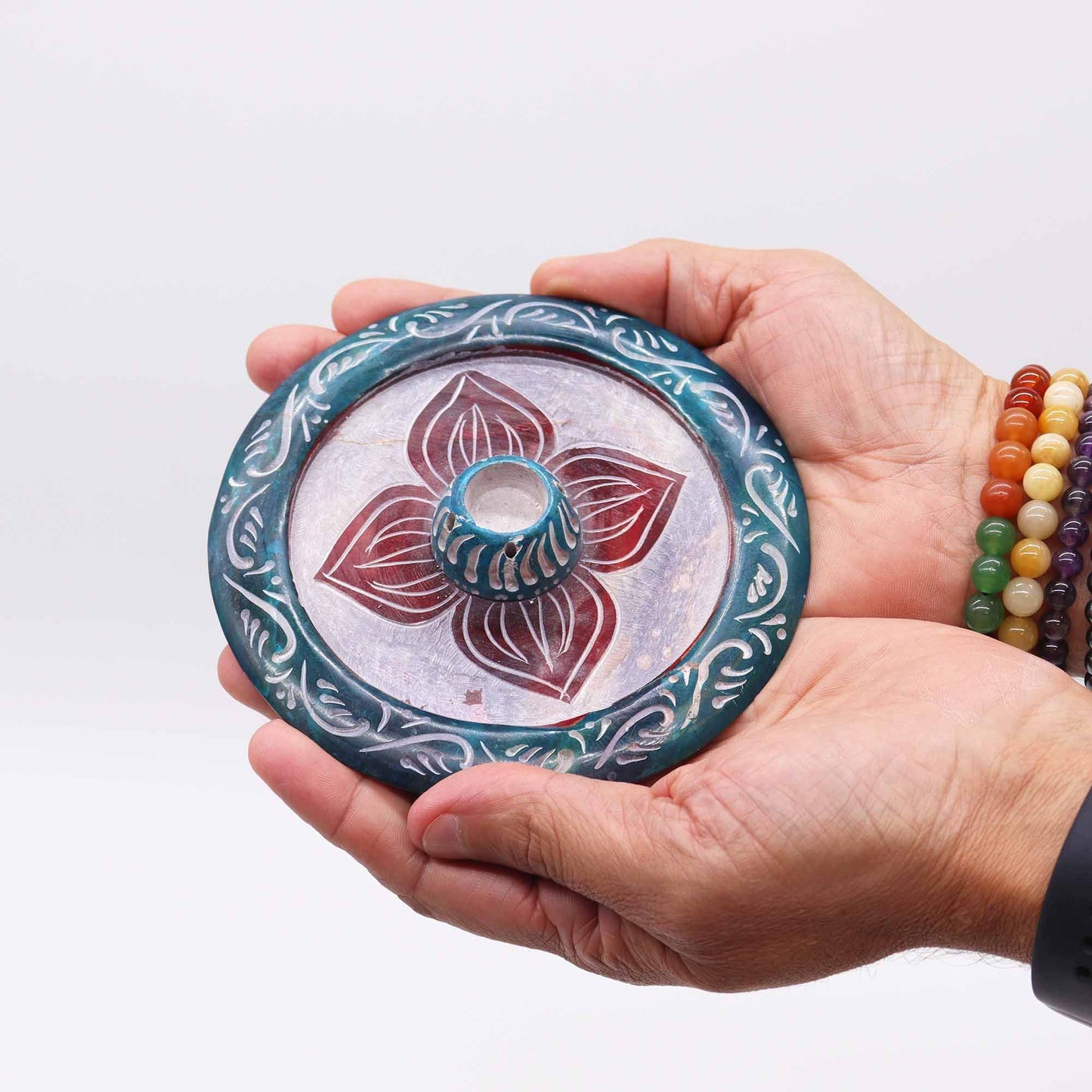 Porte-encens en stéatite — Disque quatre pétales, 12 cm — vue 2