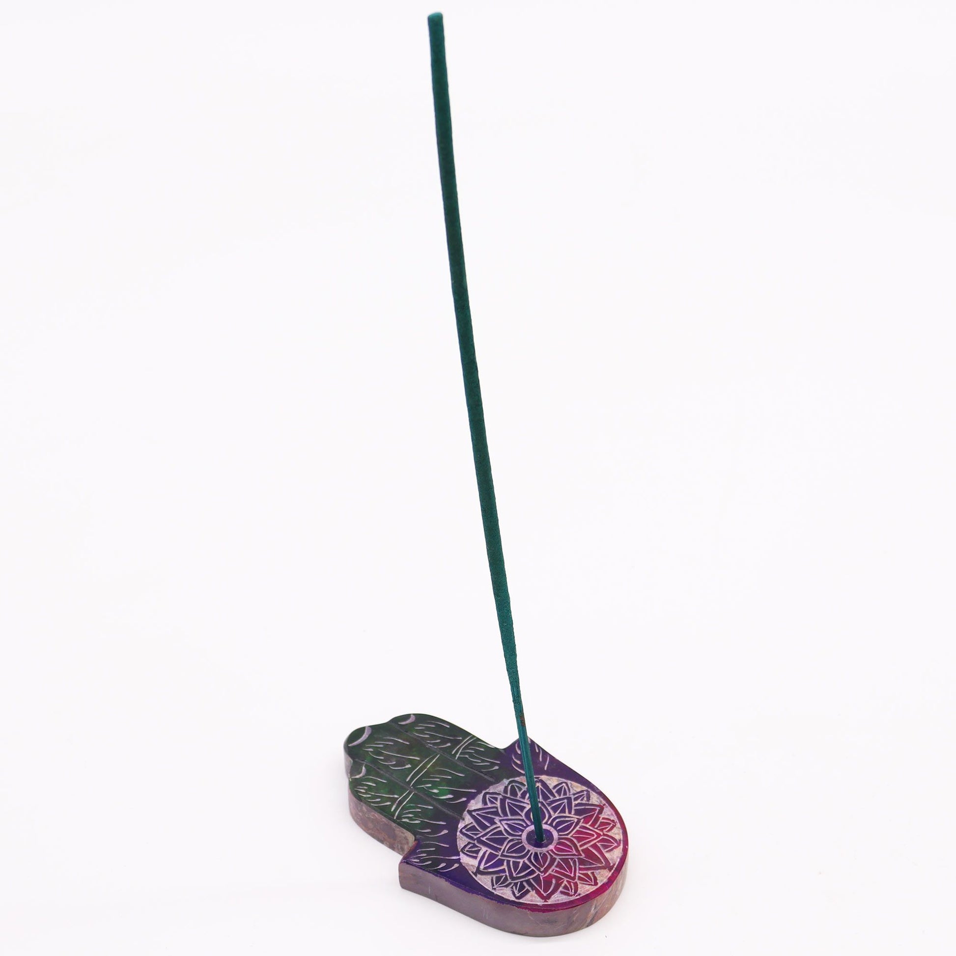Porte-encens en stéatite — Main de Fatma et fleur de lotus, 9 × 6 cm — vue 2