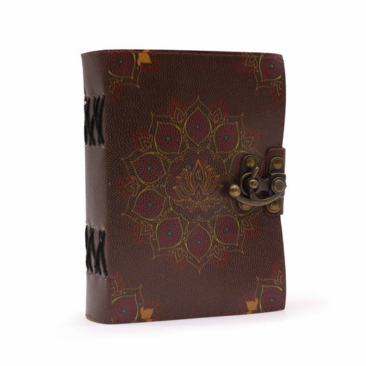 Carnet en cuir — Fleur de lotus, 17,5 × 12,5 cm