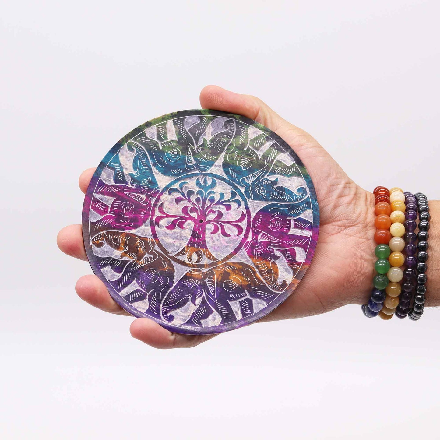 Porte-encens en stéatite — Disque aux six éléphants, 12 cm — vue 2