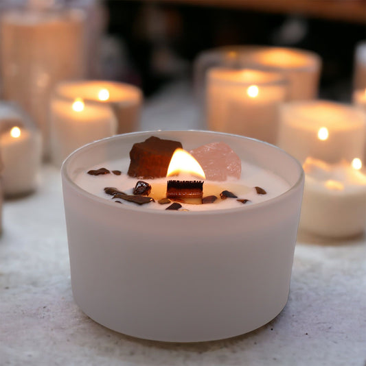 Bougie parfumée avec cristaux — Chakra sacré