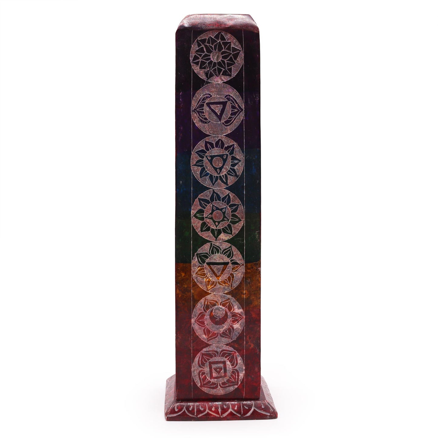 Porte-encens en stéatite — Tour carrée sept chakras, 25 cm