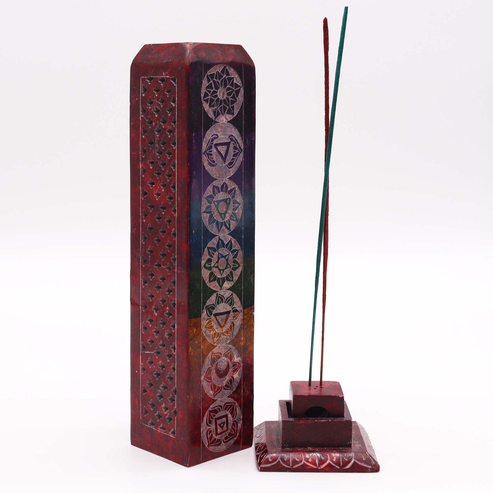 Porte-encens en stéatite — Tour carrée sept chakras, 25 cm — vue 4