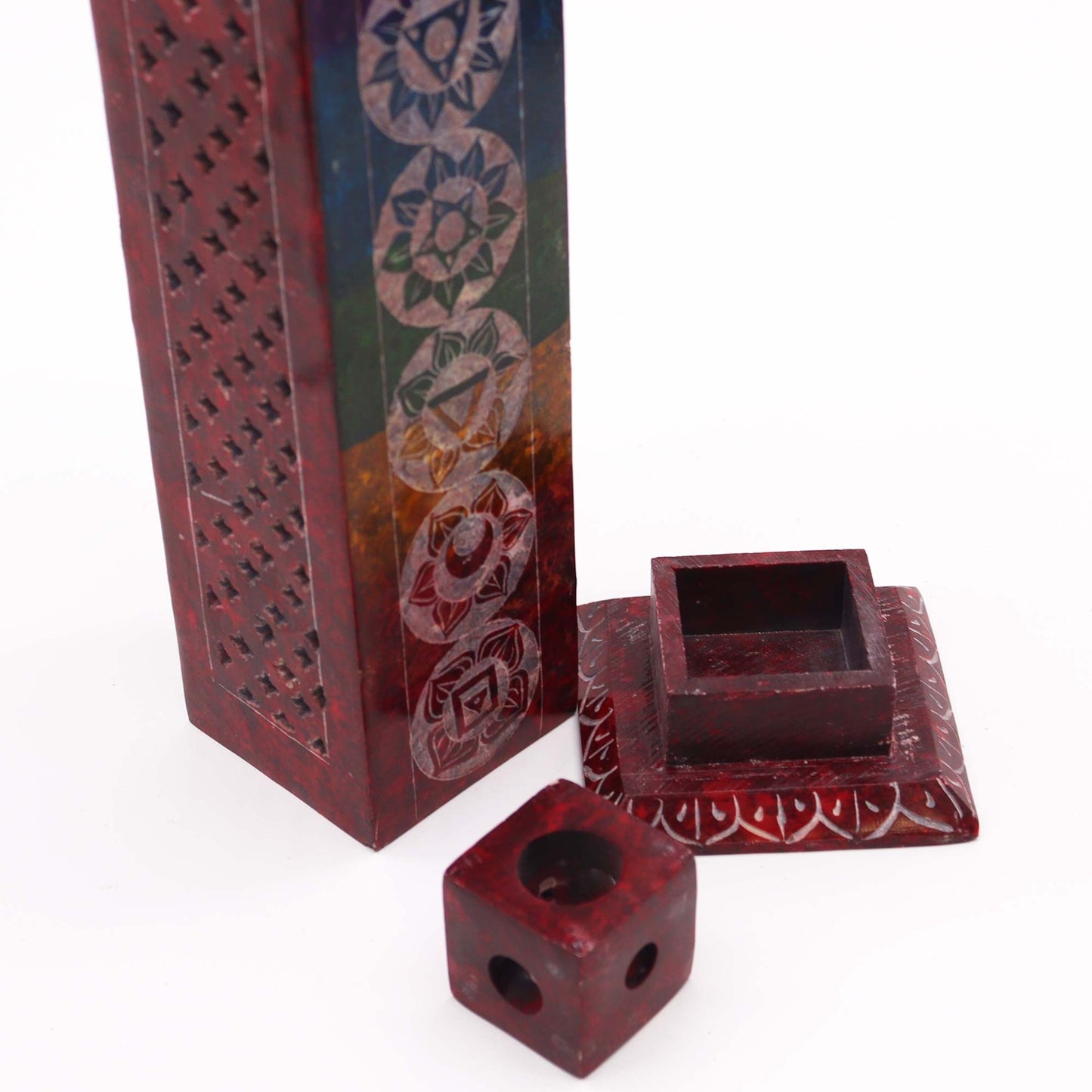 Porte-encens en stéatite — Tour carrée sept chakras, 25 cm — vue 3