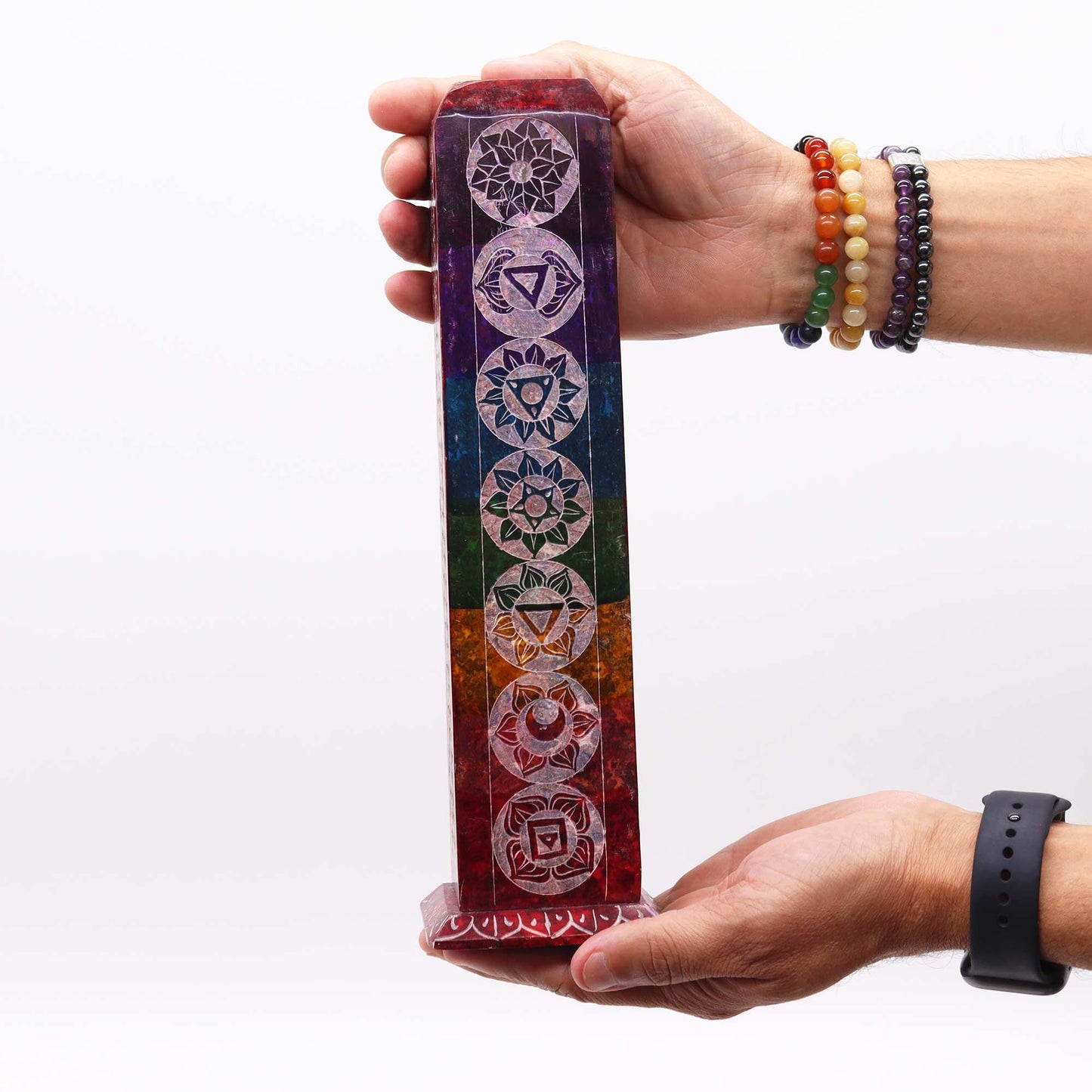 Porte-encens en stéatite — Tour carrée sept chakras, 25 cm — vue 2