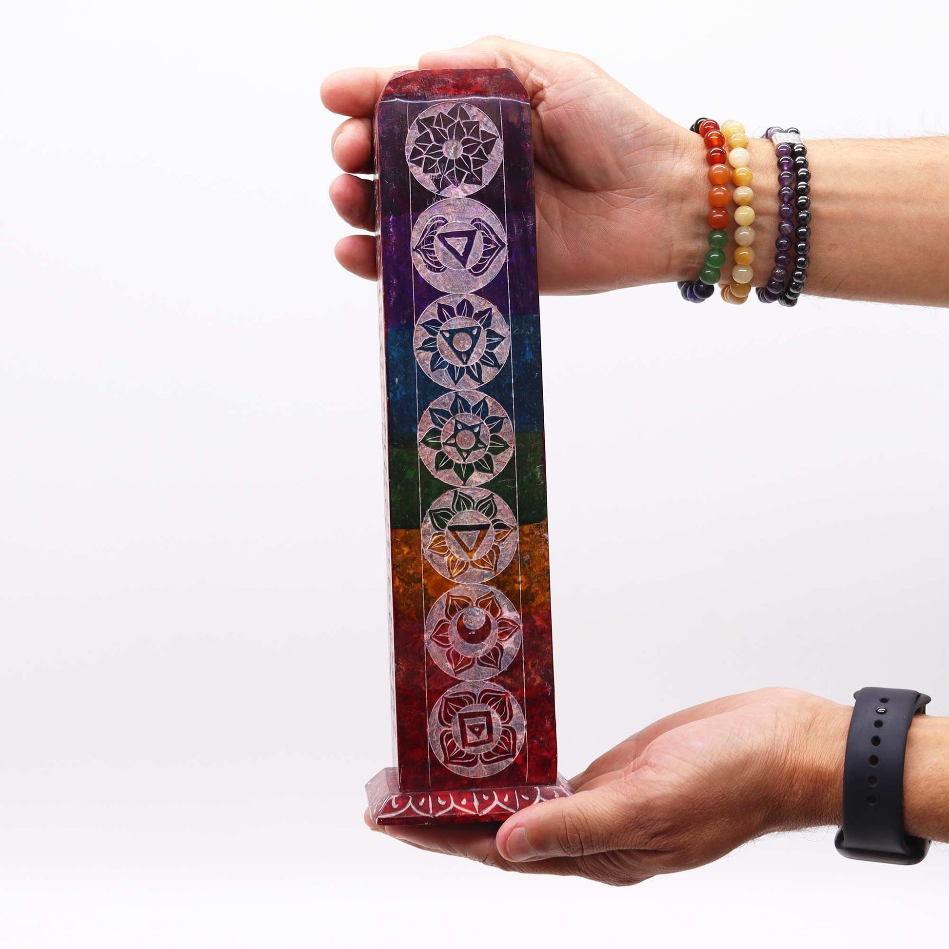 Porte-encens en stéatite — Tour carrée sept chakras, 25 cm — vue 2