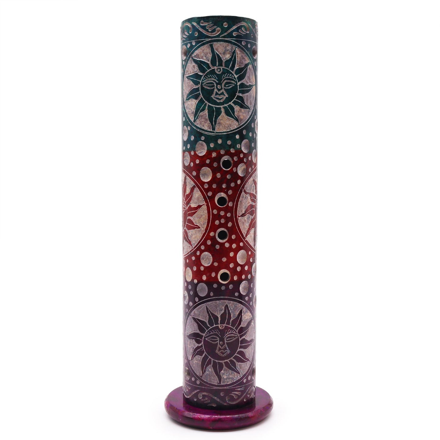 Porte-encens en stéatite — Tour ronde soleils, 25 cm
