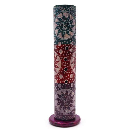 Porte-encens en stéatite — Tour ronde soleils, 25 cm