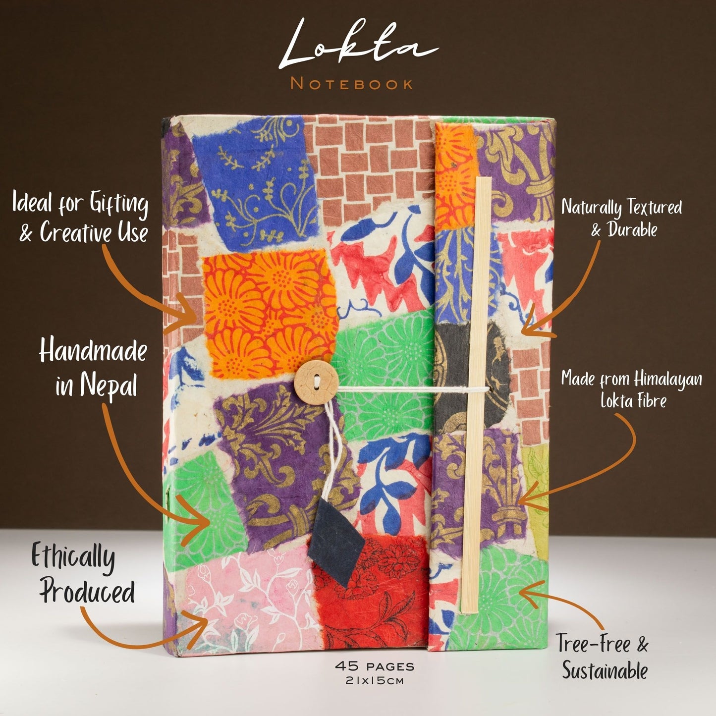 Carnet en papier lokta — Patchwork multicolore, 21 × 15 cm — vue 3