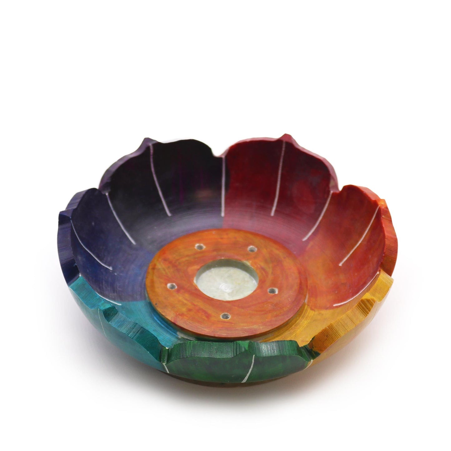 Porte-encens en stéatite — Fleur de lotus aux couleurs des chakras, 10 cm