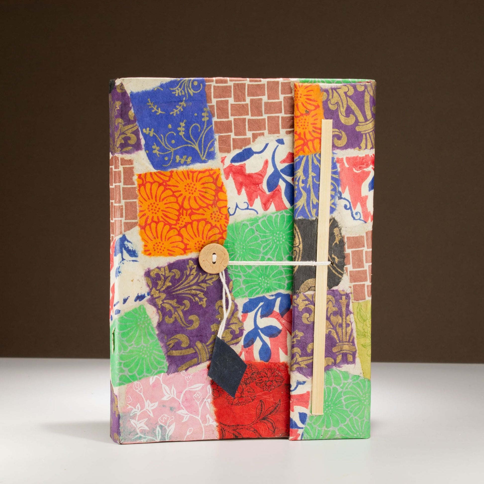 Carnet en papier lokta — Patchwork multicolore, 21 × 15 cm